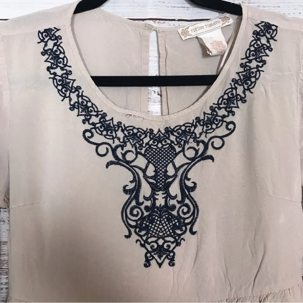 Flying Tomato Bell Sleeve Embroidered Boho Size Large Mini Dress - Picture 4 of 8